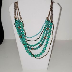 A U And I Brand Faux Turquoise Six Strand Layered Necklace Trendy Costume